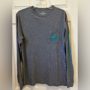 Vineyard Vines Charcoal and Teal Long Sleeve Tee